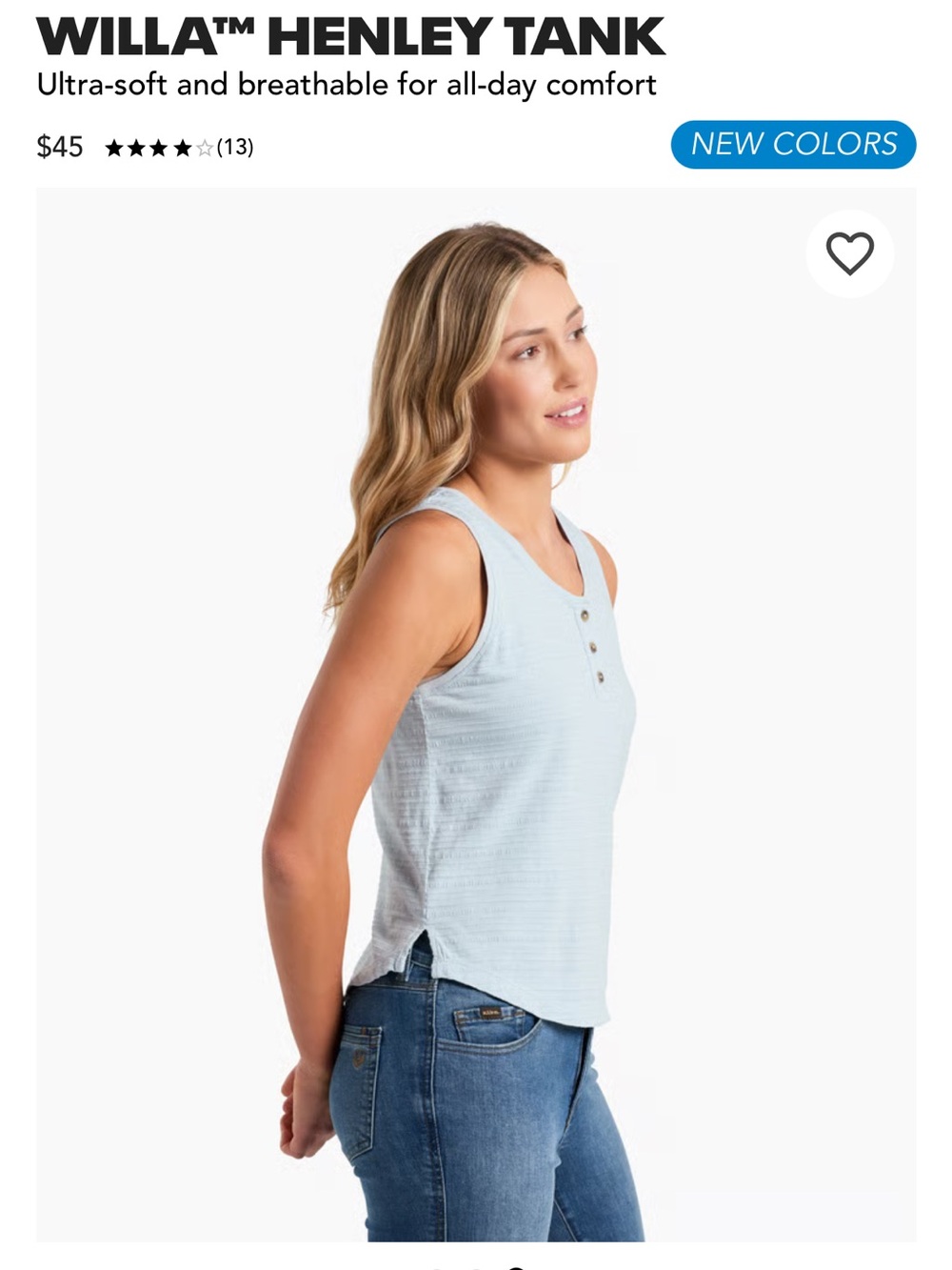 KUHL WILLA™ HENLEY TANK Bluebell Ultra Soft Breathable Outdoor Gorpcore